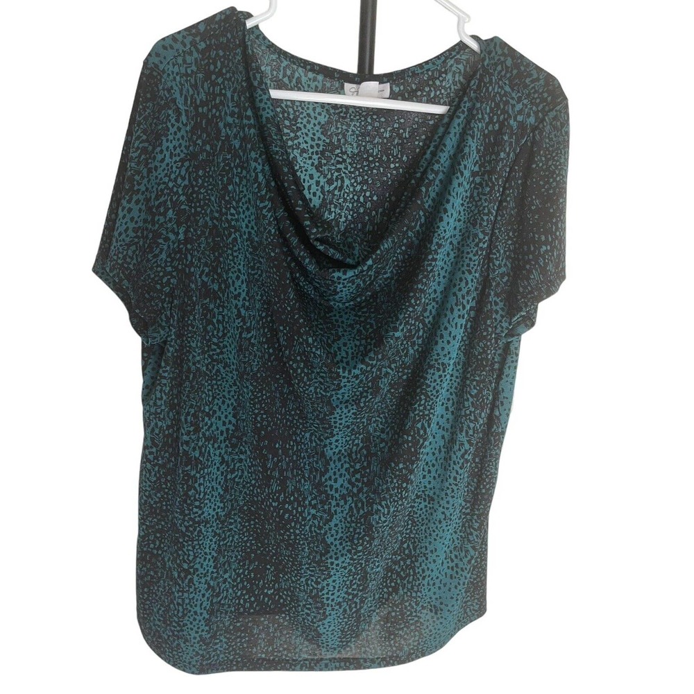 Jaclyn Smith Green and Black Cheetah Print Blouse